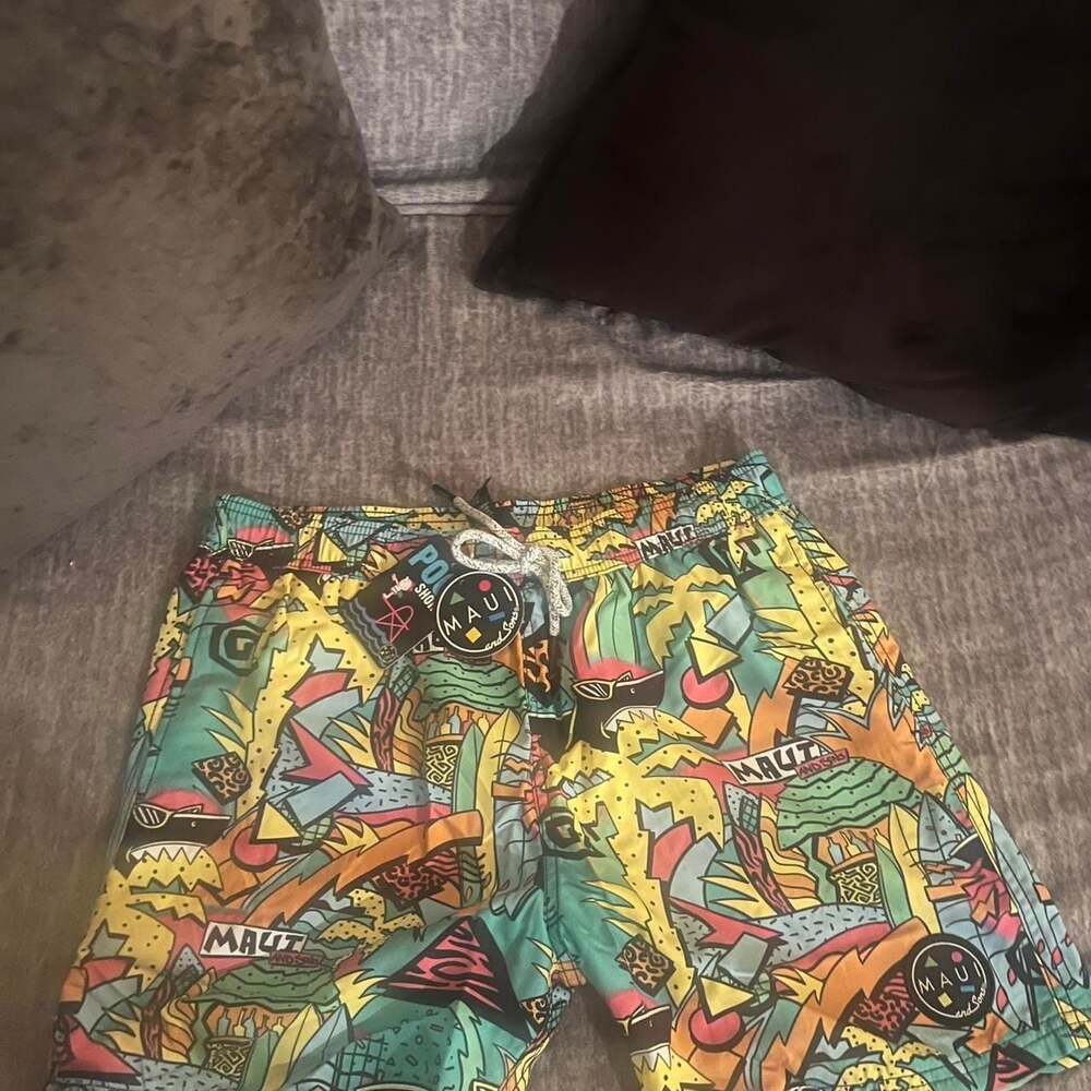 Maui and Sons Collage Palm Pool Shorts